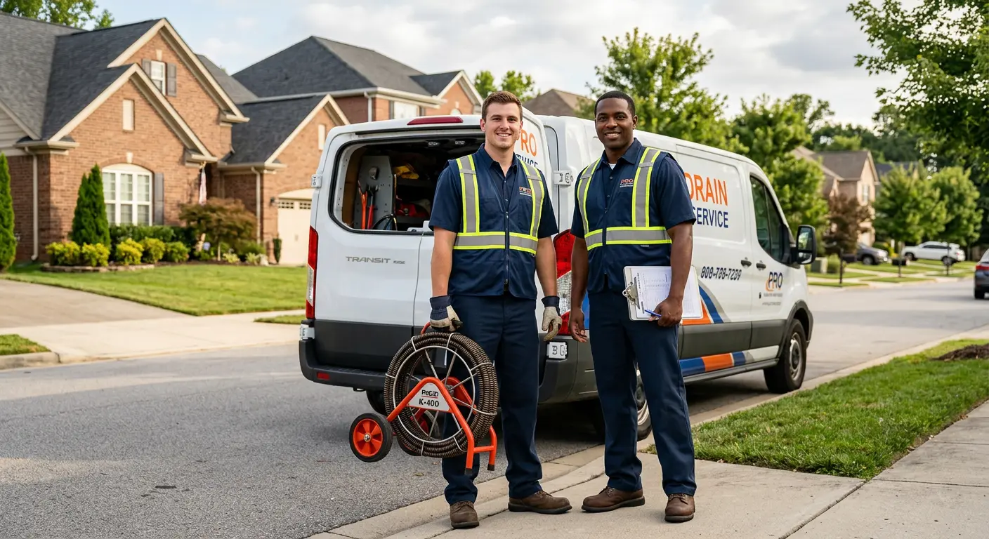 Sewer and drain service team with equipment ready for work in Stuarts Draft